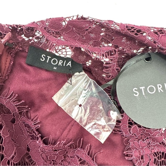 Storia High Neck Lace Ruffled Mini Dress Sleeveless Burgundy Red Sz M Boho Chic - Picture 11 of 16